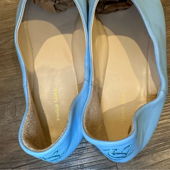 Mansur Gavriel Moroccan Babouche Blue Square Toe Leather Flats - Picture 8 of 10